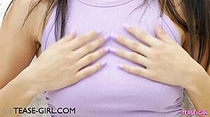 College Brunette Model Teases In Casting Interview On Sofa