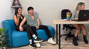 Amateur milf petite blonde rides monster big cock in cowgirl with ffm threesome bisexual action bent over doggystyle