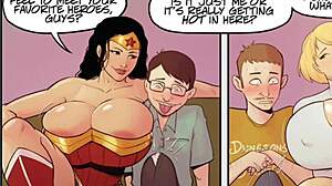 oh wow deilhs crash powergirl and wonder woman take on monster big cock in ass and tits sex action