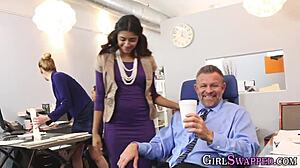 Narrative Office teen 18+ stepdaughters swap in classy 4some with facial fetish at work.