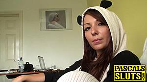 Submissive British brunette Crystal gets rough doggystyle domination from old man Pascal