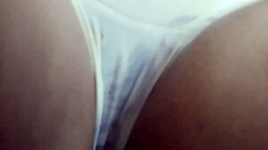 wet panties closeup with asian chubby fingering pussy to squirting orgasm