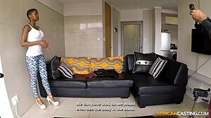 Adorable big tits ebony babe bends over for hardcore doggystyle in oiled casting.