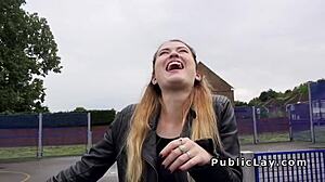 Hey, you want to see this blonde Brit fucking hard cock for cash in outdoor public spot?