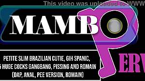 Petite slim Brazilian cutie Gih Spanic takes on five huge cocks in gangbang with pissing double anal and prolapse action.