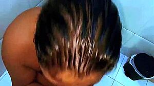 Amateur Brazilian BBW with Big Ass and Big Tits Gets Surprised in Bathroom Shower