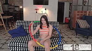 Why does adorable 18+ girl Jane White fuck her tight pussy with fingers after gymnastics?