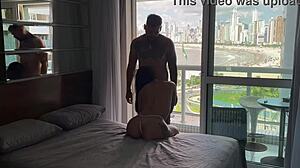Perfect sex in the beach starts with cowgirl riding and missionary. It builds to anal assfucking, doggystyle with muscular bodybuilder on pretty babe.