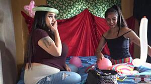 Chop suey balloons! High definition asian chinese fetish lesbian pornstar pregnant action!