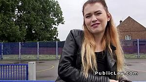 Hey, you want to see this blonde Brit fucking hard cock for cash in outdoor public spot?