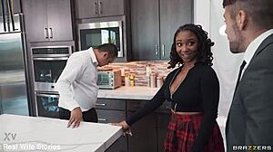 Sneaky interracial fucking happens during house-hunting with quincy roee in brazzers kitchen fantasy footjob and cunilingus.