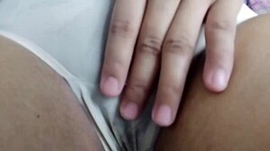 wet panties closeup with asian chubby fingering pussy to squirting orgasm