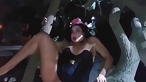 Halloween Exhibitionist Latina Flashes Huge Cock And Clit In Car