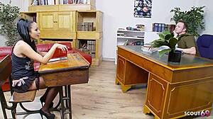 brown skin teen with perfect tits seduces older teacher for rough big cock fuck