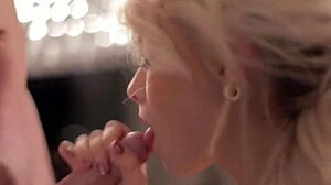 the seductive blonde milf starts with a tempting blowjob, drawing in the viewer with her brunette and redhead friends joining for facial and swallow action