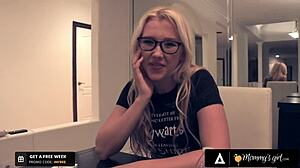 hey, check out this hot blonde teen fingering her pussy on prom night with her dirty big tits stepmom in lesbian action behind the scenes