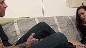 Kinky Brunette Sinn Sage Gives Footjob To Boyfriend With Bare Feet And Lingerie