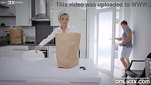 Unplanned threesome explodes with big tits blonde, latina maid, and redhead in stockings featuring tattoo action and group fun.