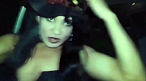 Halloween Exhibitionist Latina Flashes Huge Cock And Clit In Car