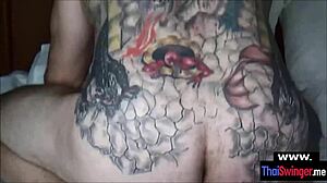 Sexy Thai wife in leather boots gets quickie fuck, um, with ass licking and blowjob action.