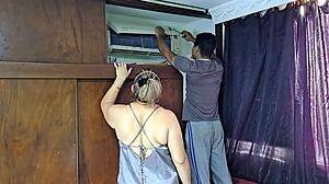 The technical service guy arrives with impressive skills and a notable presence that catches attention. He handles the job professionally.