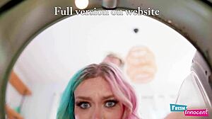 fresh and innocent, uh, this petite 18+ babe gets nailed in the ass while stuck in the washing machine... with choking and gagging!