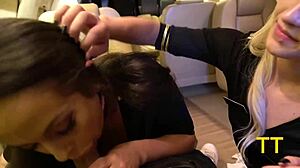 Teddy Tarantino enjoys triple blowjob from horny flight attendants Kiki Willow and Emma