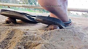 Giantess Maria crushes snails in unaware foot lovers club video with bug crush fetish and candid giantess Latina