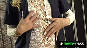 Hey, transsexual Patricia Arruda teases butt in police lingerie