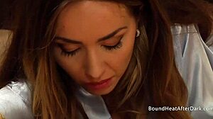What happens when a sensual dom mistress ties up her lesbian slave for intense fingering and kissing in bdsm play