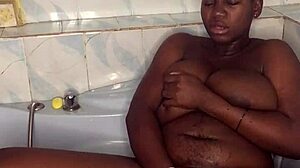 bathroom squirting session with huge black dildo in european solo action