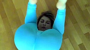 I'm stretching my athletic body in leggings during this homemade pov workout session