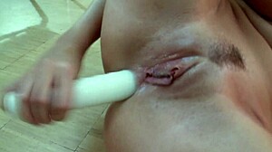 Blonde Mom Masturbates Wildly with Dildo in Fishnets