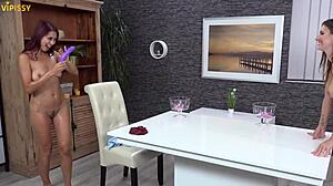 pissy wet panties lead to lesbian kissing and muff diving with dripping toys