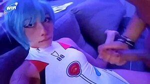 rei ayanami cosplay blowjob and cum in bodysuit