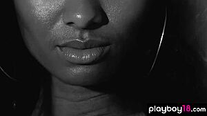 Skinny ebony ballerina Jahla Pope strips naked during workout