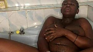 bathroom squirting session with huge black dildo in european solo action