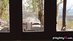 Smiling All Natural Blondie Ali Claire Posing Naked for Playboy in Outdoor Setting