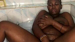 bathroom squirting session with huge black dildo in european solo action