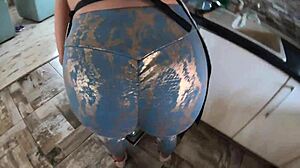 Tight Leggings Cameltoe Deep Blowjob and Triple Cumshot Fuck with Curvy European Milf in Doggystyle