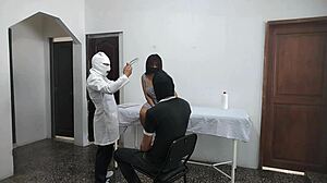 hey, this perverted doctor is fucking his female patient while her husband waits outside the office