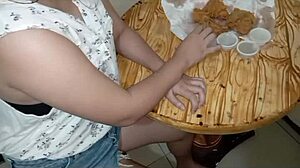 That beautiful Asian neighbor hints at some playful couple fun with a creampie finish.