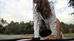 I Feel So Horny Riding Dildo To Orgasm On Car Hood Outdoors