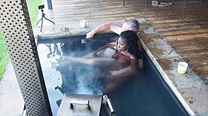 Ebony Secretary Fucks Boss In Hottub With Big Black Cock