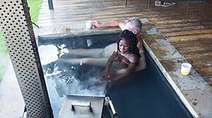 Ebony Secretary Fucks Boss In Hottub With Big Black Cock