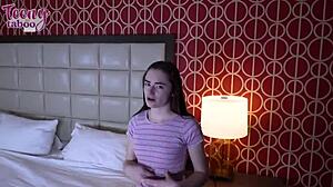 Petite teen Reese Robbins gets creampied by stepdad Seth in doggystyle after blowjob