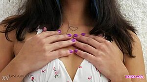 Brunette Teen 18+ Shows Perfect Body And Gets Super Horny On Sofa