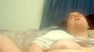 Intriguing Me masterbating with fingering and kissing in maledom strapon tribbing session