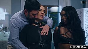 guy finds submissive wife and her ebony bff in fetish gear feeling so dominated and excited