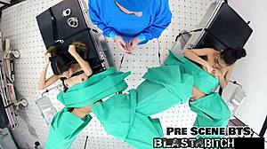 Stepsister Aria Nicole in Nurse Outfit Gives Patient POV Treatment with Gloves and Spreading in Hospital Backstage